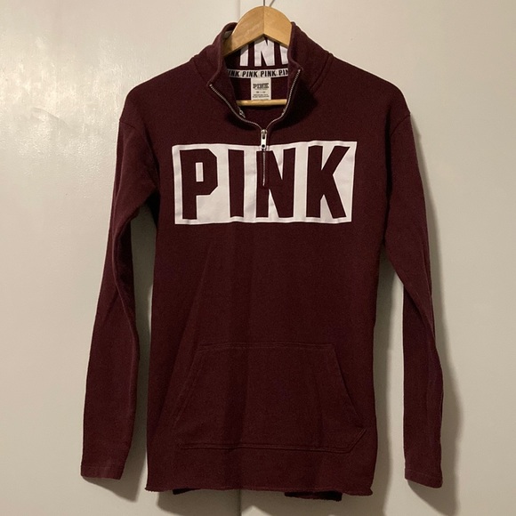 PINK Victoria's Secret Tops - Victoria's Secret Pink Campus Crewneck Burgundy
Sweatshirt Pullover Mock Neck XS